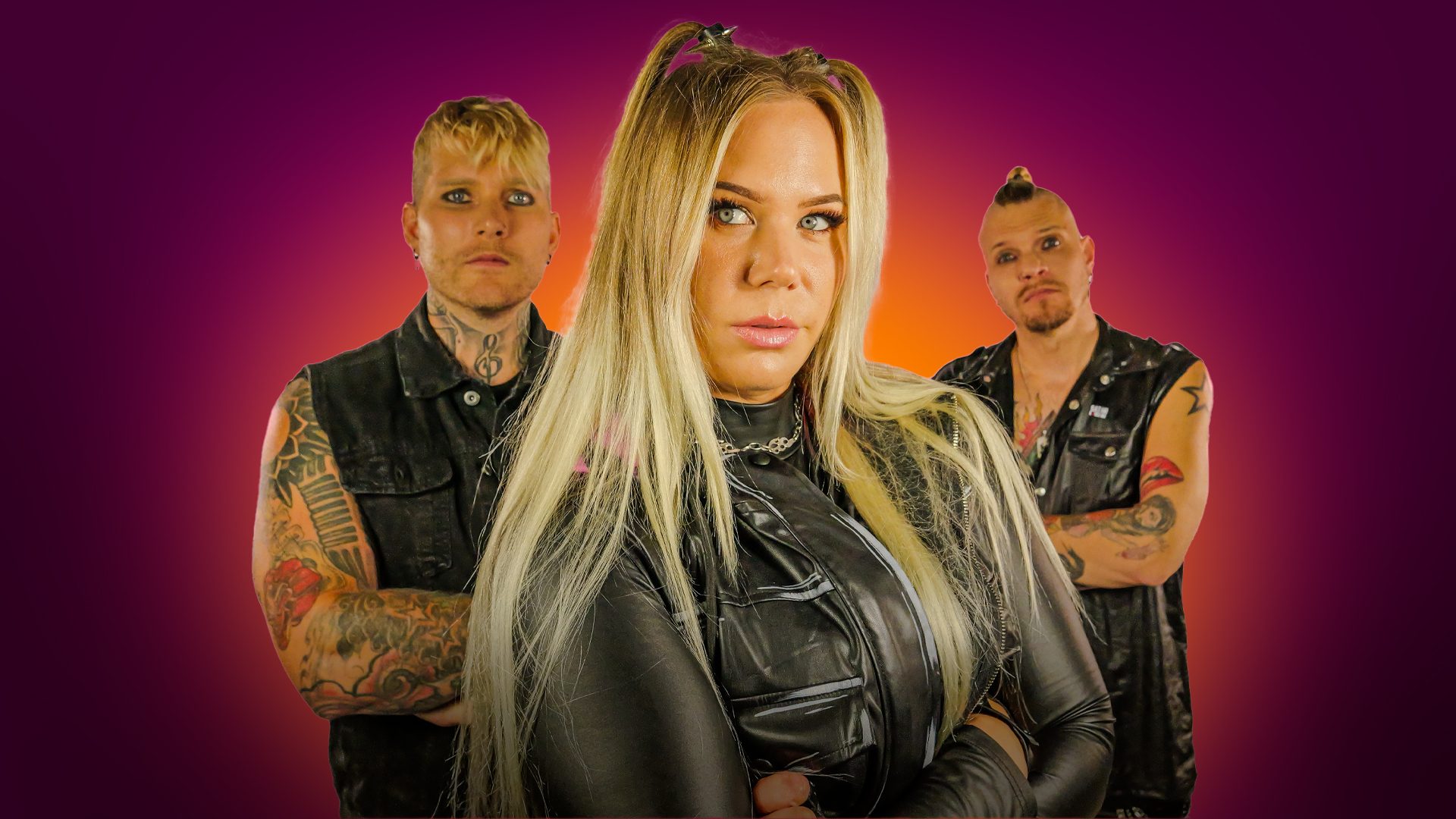 Sofie Svensson & Dom Där – gruppbild mot lila och orange bakgrund
