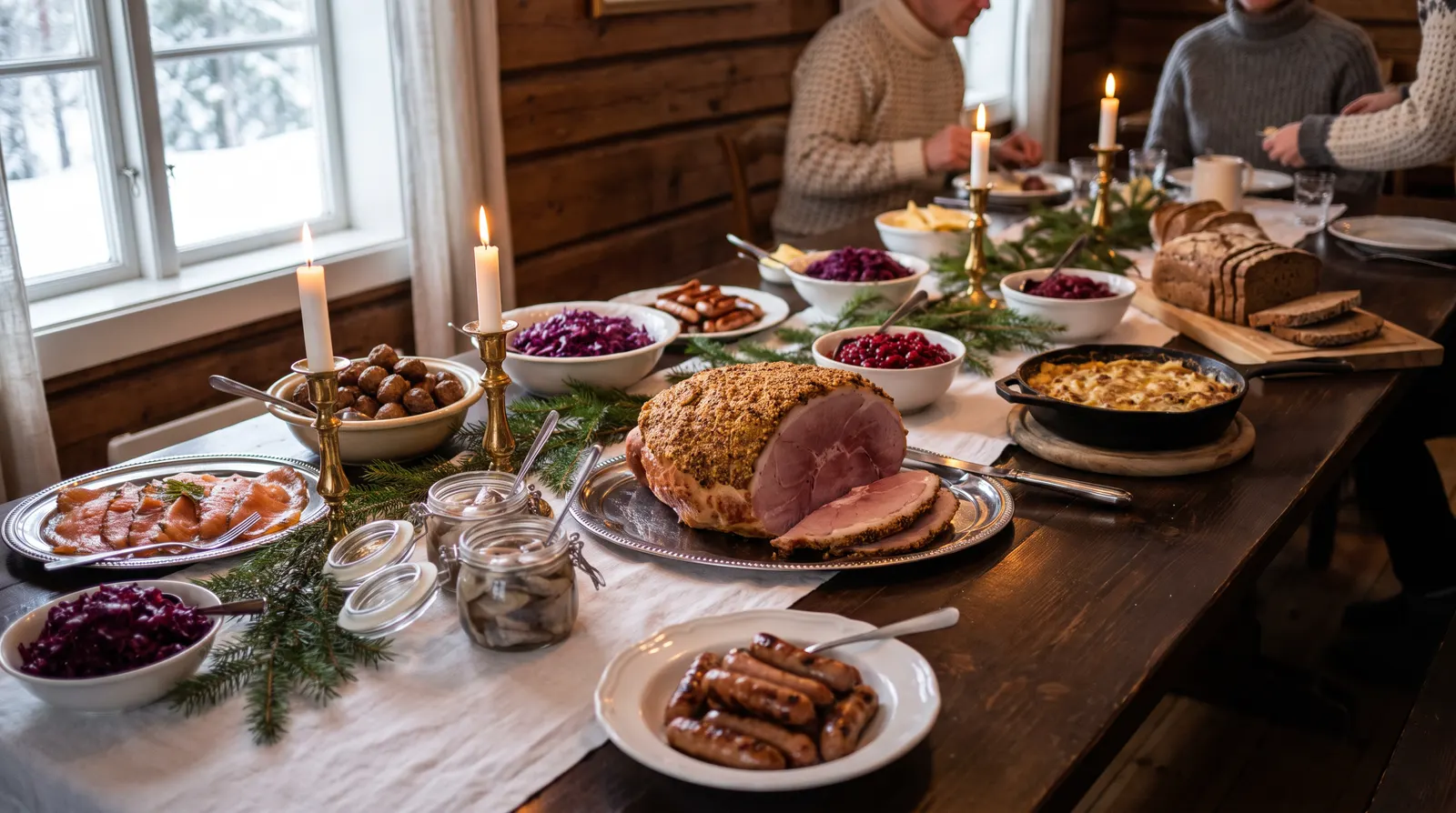 Illustrationsbild av en svensk julbordsbuffé